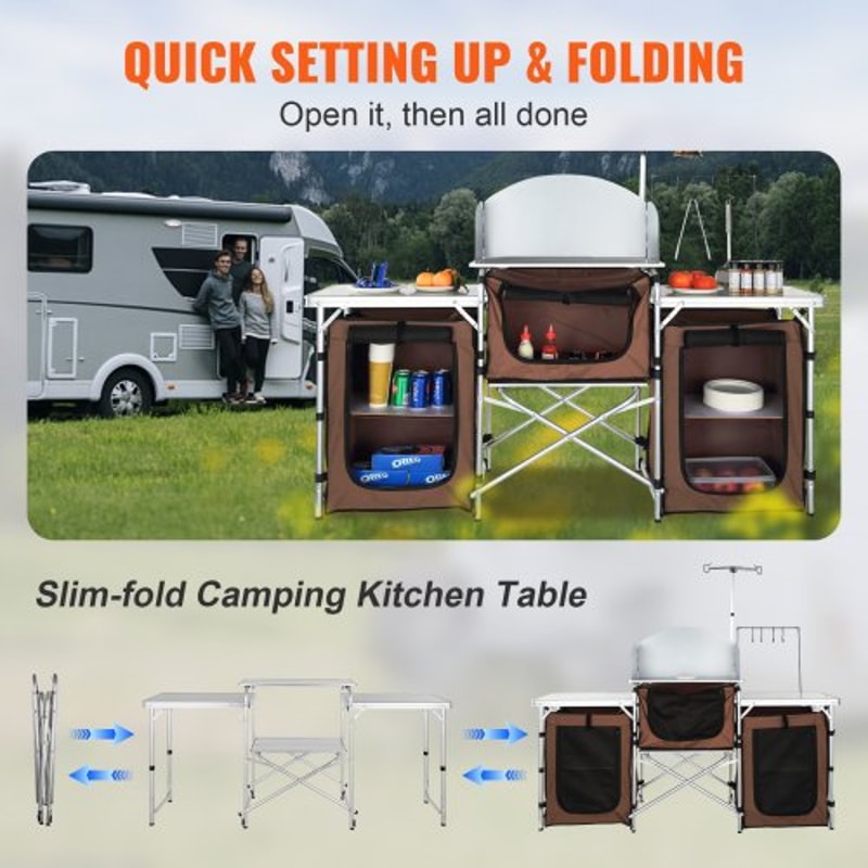 Portable Camping Kitchen Table With Storage Windscreen Aluminum Folding Cook Station 4