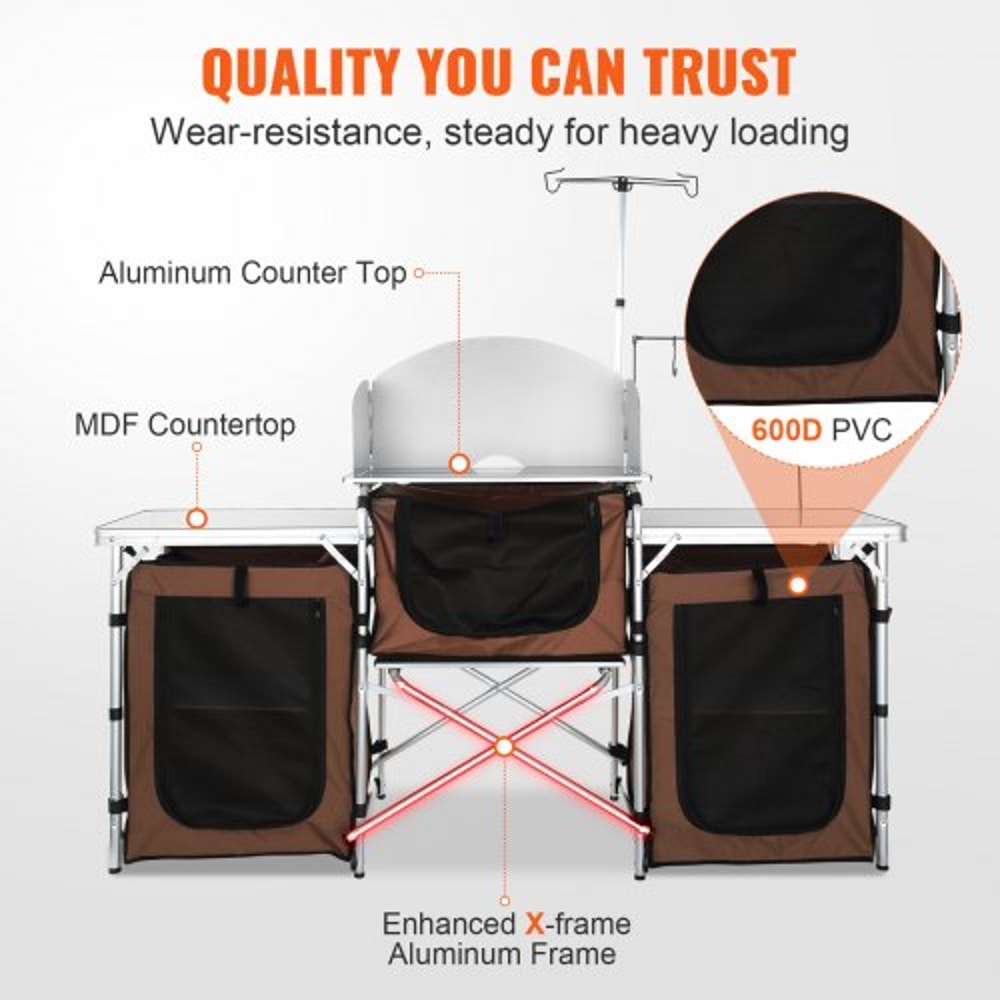 Portable Camping Kitchen Table With Storage Windscreen Aluminum Folding Cook Station 6