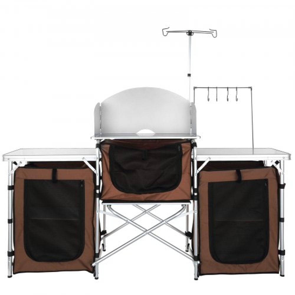 Portable Camping Kitchen Table With Storage Windscreen Aluminum Folding Cook Station 7
