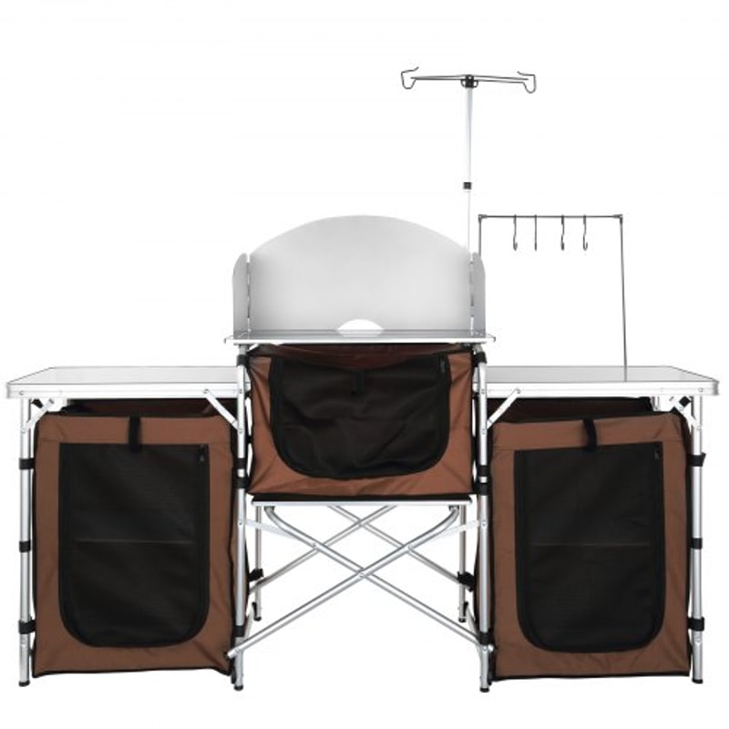 Portable Camping Kitchen Table With Storage Windscreen Aluminum Folding Cook Station 7