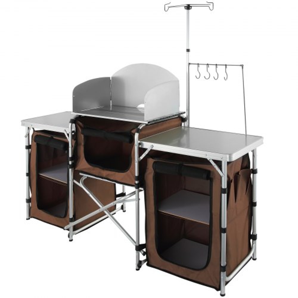 Portable Camping Kitchen Table With Storage Windscreen Aluminum Folding Cook Station 8