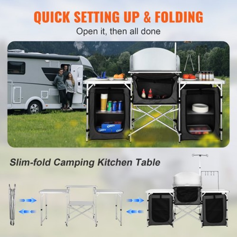 Folding Camping Kitchen Table With Storage Windscreen Portable Outdoor Cooking Station 5