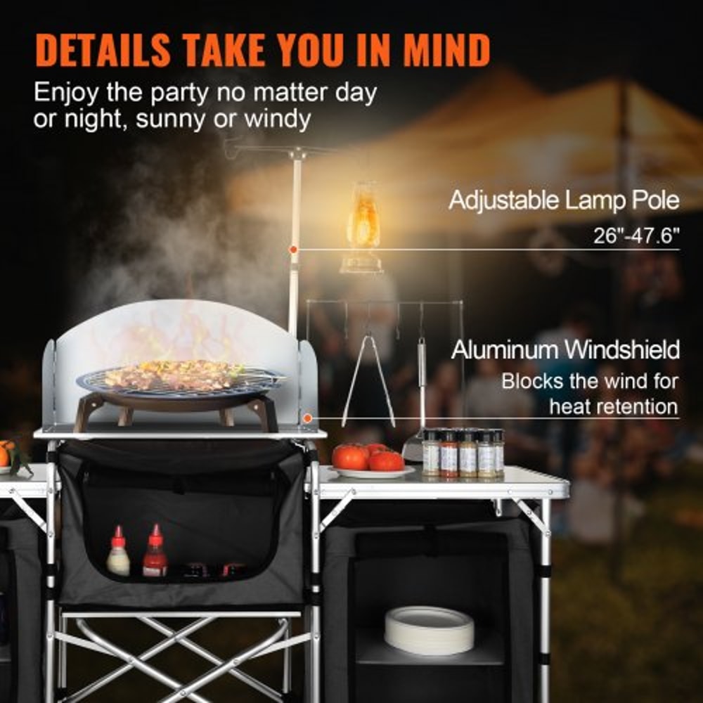 Folding Camping Kitchen Table With Storage Windscreen Portable Outdoor Cooking Station 1