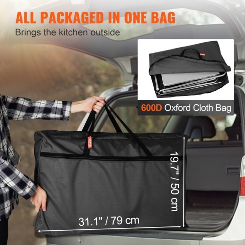Folding Camping Kitchen Table With Storage Windscreen Portable Outdoor Cooking Station 2