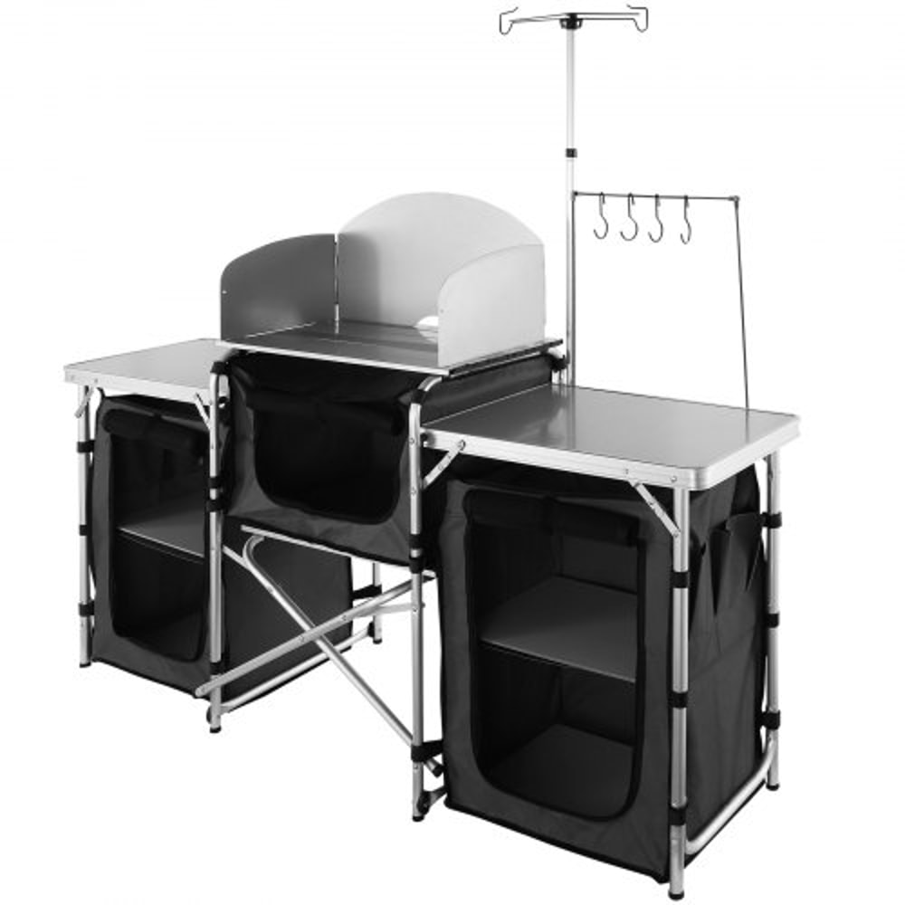 Folding Camping Kitchen Table With Storage Windscreen Portable Outdoor Cooking Station 8