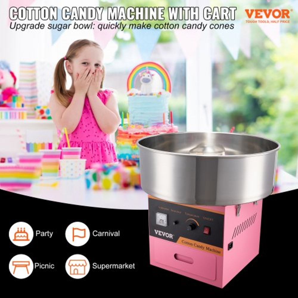Commercial Electric Cotton Candy Machine With Temp Control Stainless Steel Bowl 1
