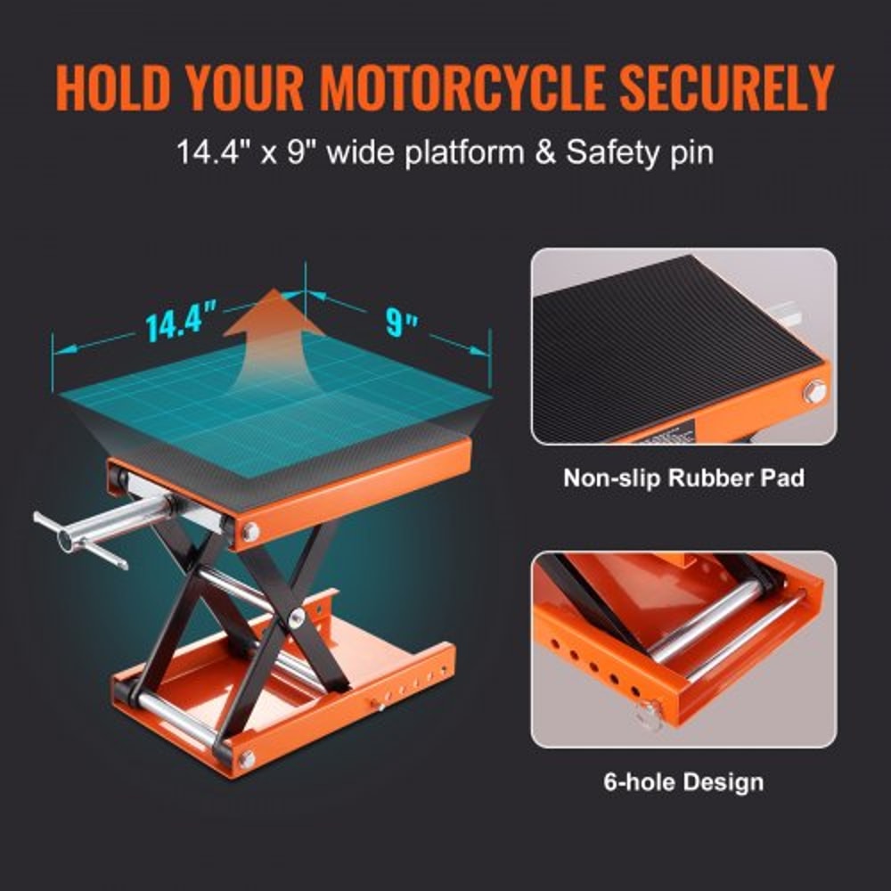 Heavy Duty Motorcycle Scissor Lift Jack With Wide Deck Safety Pin 2