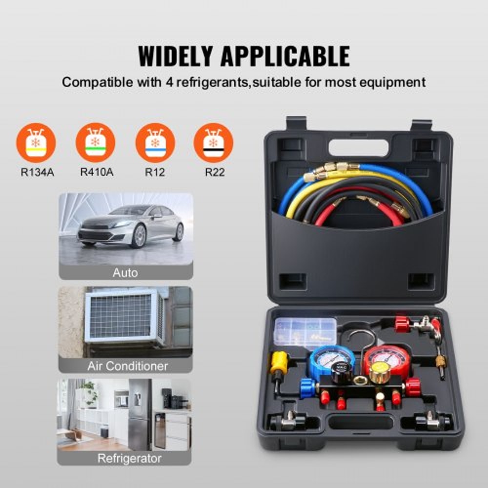 4 Way AC Manifold Gauge Set for Refrigerants with Hoses