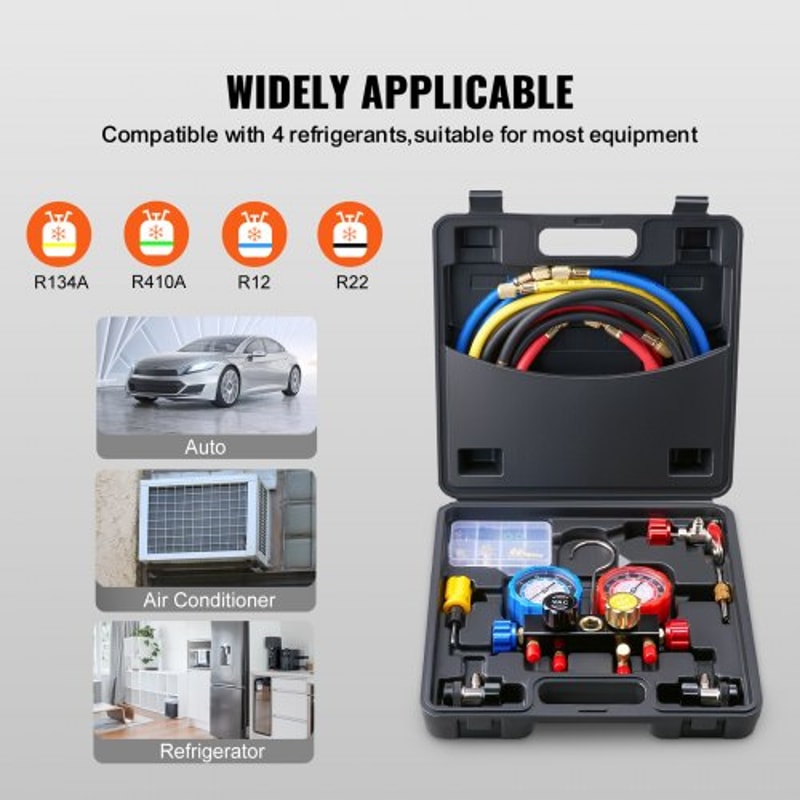 4 Way AC Manifold Gauge Set for Refrigerants with Hoses