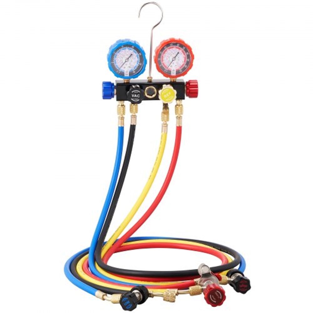 4 Way AC Manifold Gauge Set for Refrigerants with Hoses