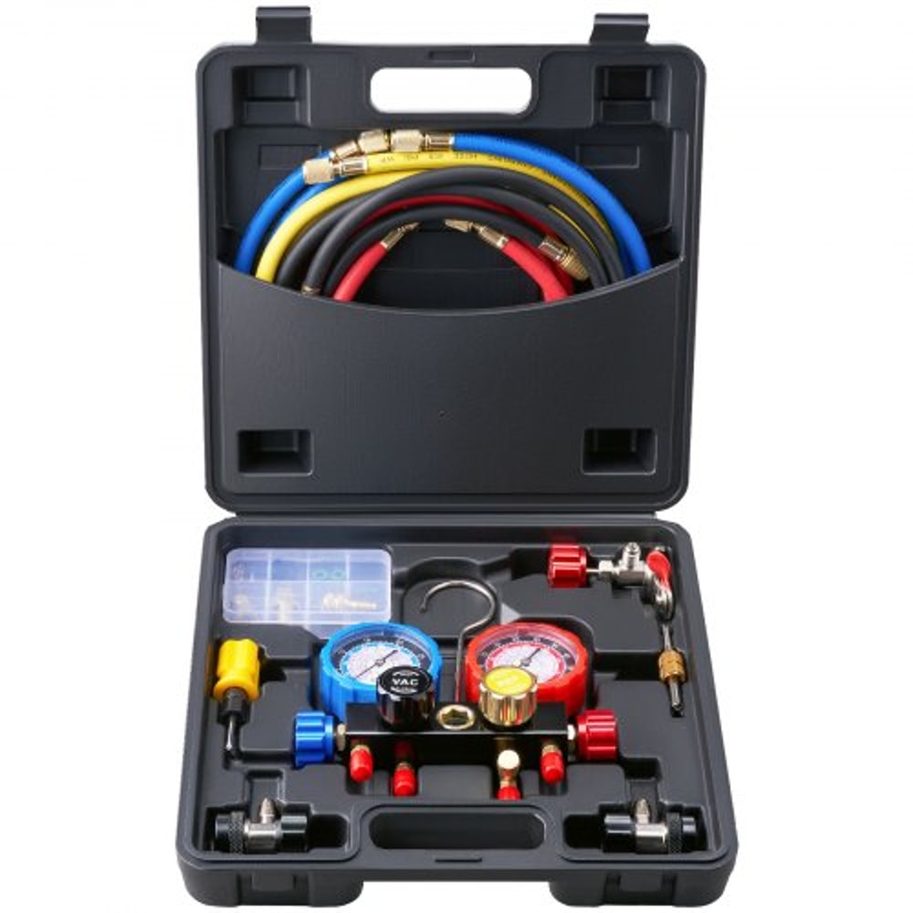 4 Way AC Manifold Gauge Set for Refrigerants with Hoses