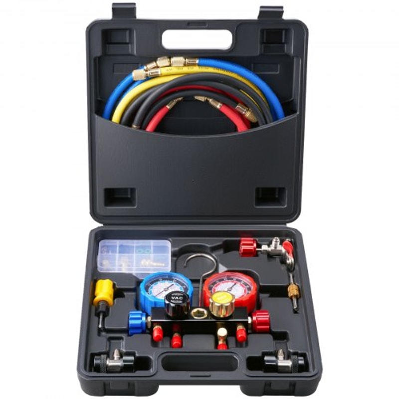 4 Way AC Manifold Gauge Set for Refrigerants with Hoses
