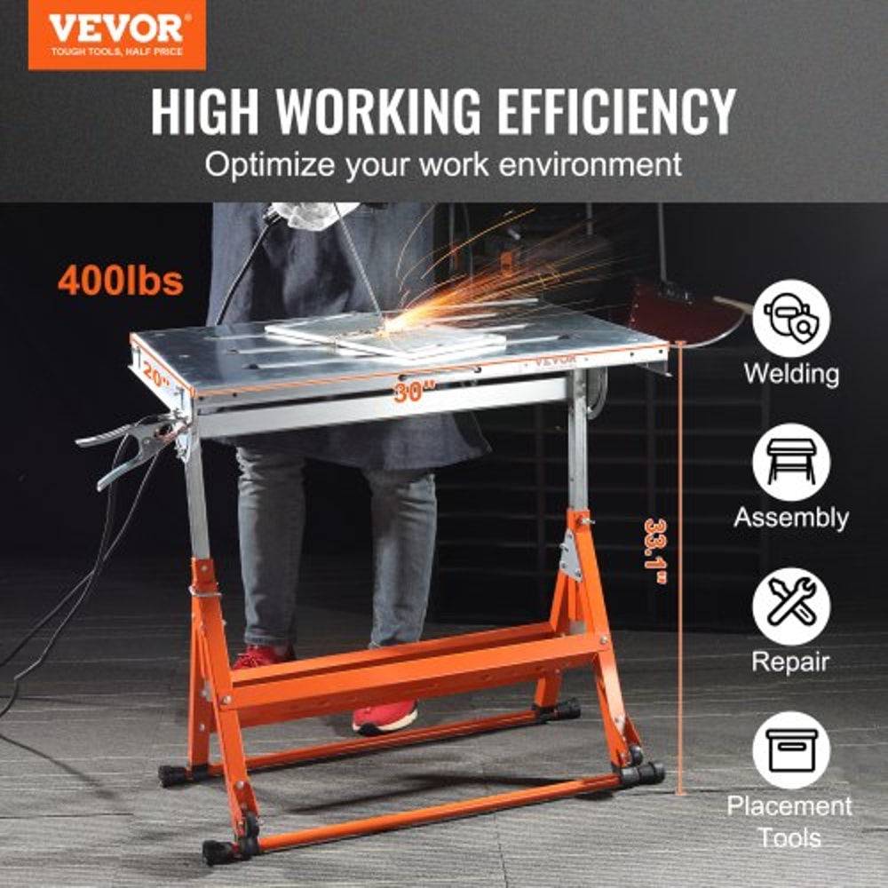 Adjustable Welding Table With Wheels 400lb Capacity Steel Welding Workbench 1
