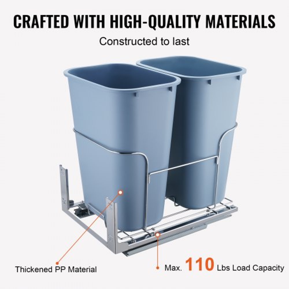 37QT Double Pull Out Trash Can with Soft Close Slides and Dual Recycling Bins for Kitchen Cabinets