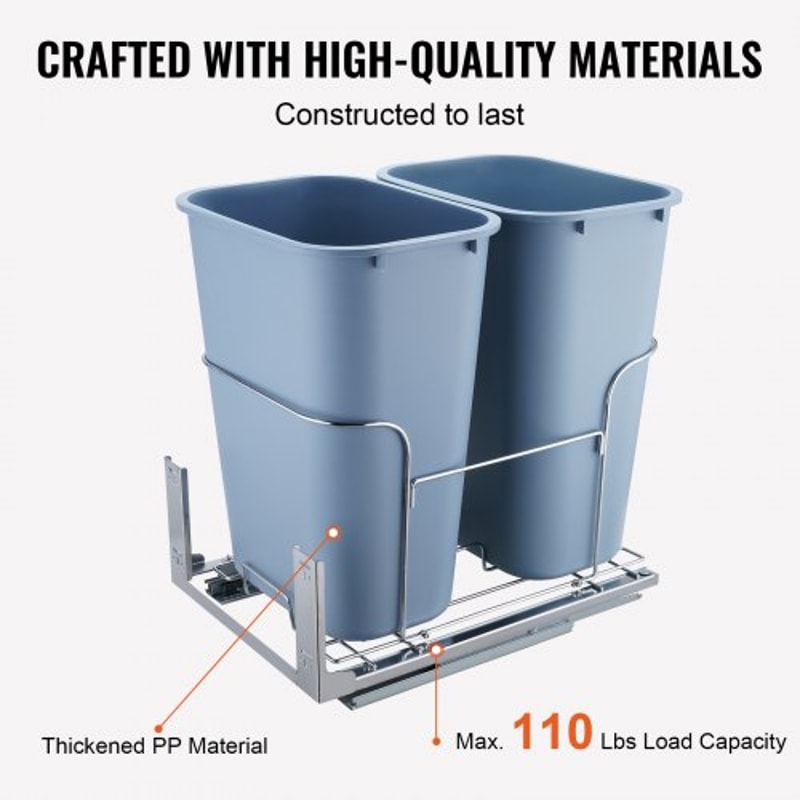 37QT Double Pull Out Trash Can with Soft Close Slides and Dual Recycling Bins for Kitchen Cabinets