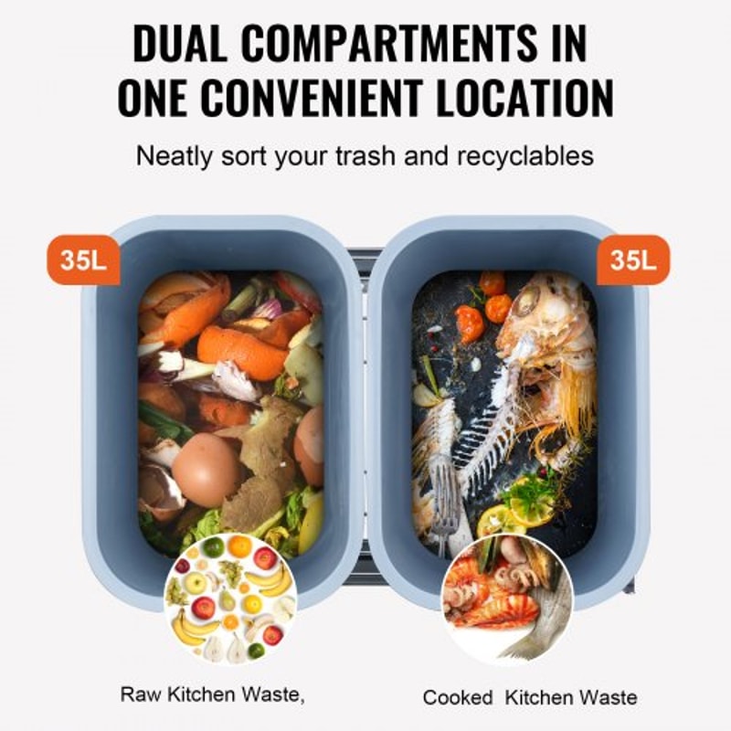37QT Double Pull Out Trash Can with Soft Close Slides and Dual Recycling Bins for Kitchen Cabinets
