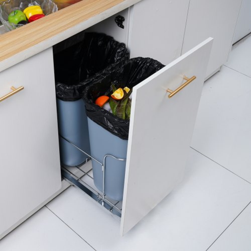 37QT Double Pull Out Trash Can with Soft Close Slides and Dual Recycling Bins for Kitchen Cabinets