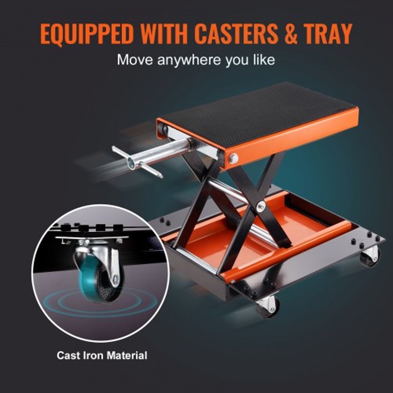 1100LB Motorcycle Lift ATV Scissor Jack With Dolly Wide Deck Hand Crank Stand 2