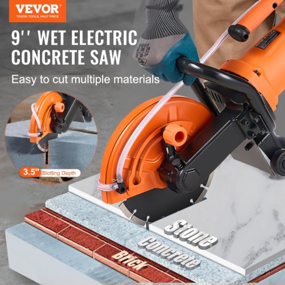 9Inch Electric Concrete Saw 1800W Wet Dry Concrete Cutter With 35Inch Deep Cutting Power 1