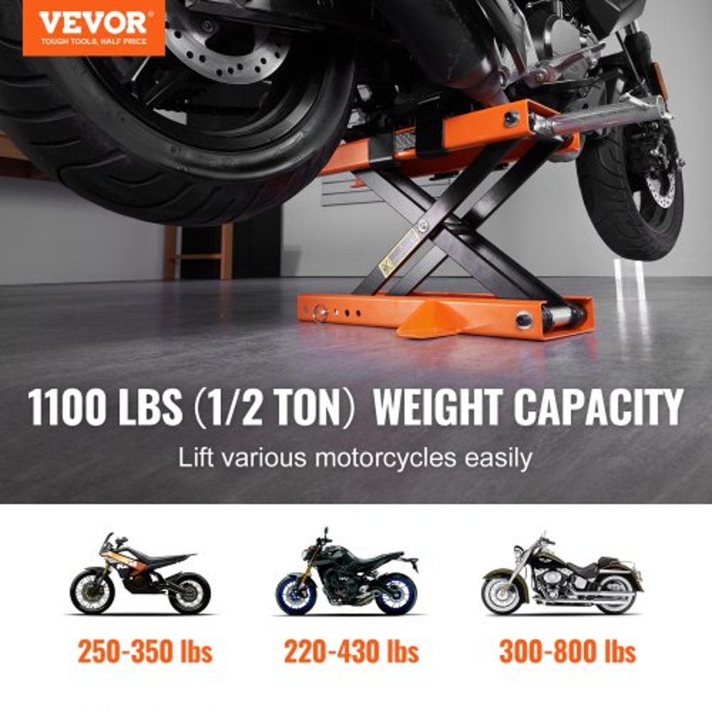 1100LB Motorcycle Lift Scissor Jack Stand With Safety Pin NonSlip Saddle For ATV And Dirt Bikes 1
