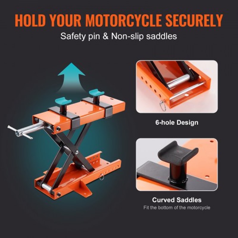 1100LB Motorcycle Lift Scissor Jack Stand With Safety Pin NonSlip Saddle For ATV And Dirt Bikes 2
