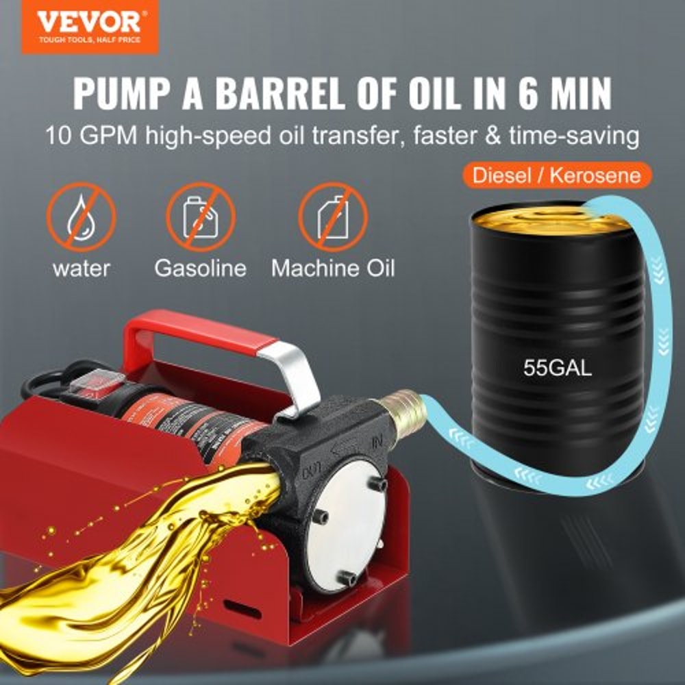 12V Diesel Fuel Transfer Pump Kit 10 GPM With Auto ShutOff Nozzle Portable Electric Fuel Transfer 1