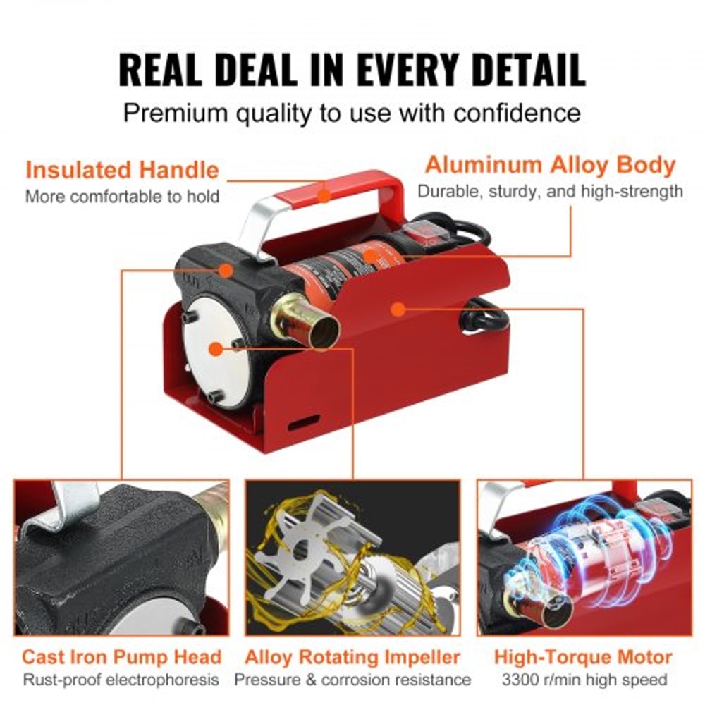 12V Diesel Fuel Transfer Pump Kit 10 GPM With Auto ShutOff Nozzle Portable Electric Fuel Transfer 5