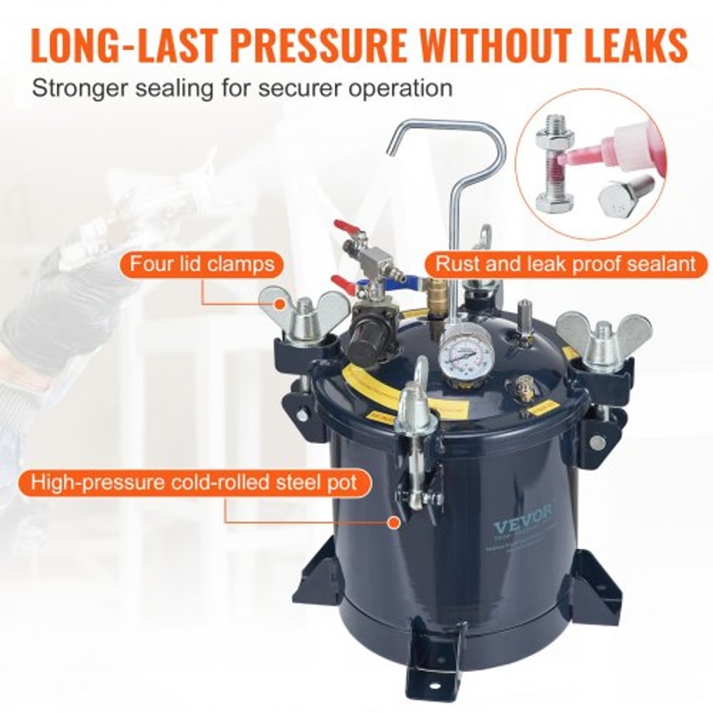 10L Pressure Paint Pot Tank 70 PSI For Resin Casting Spray Painting Automotive Finishing 3