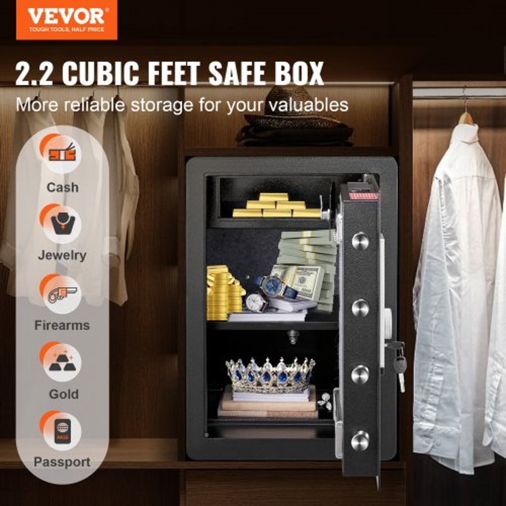 2.2 Cu Ft Biometric Safe with Digital Keypad & Fireproof Document Bag for Home Security