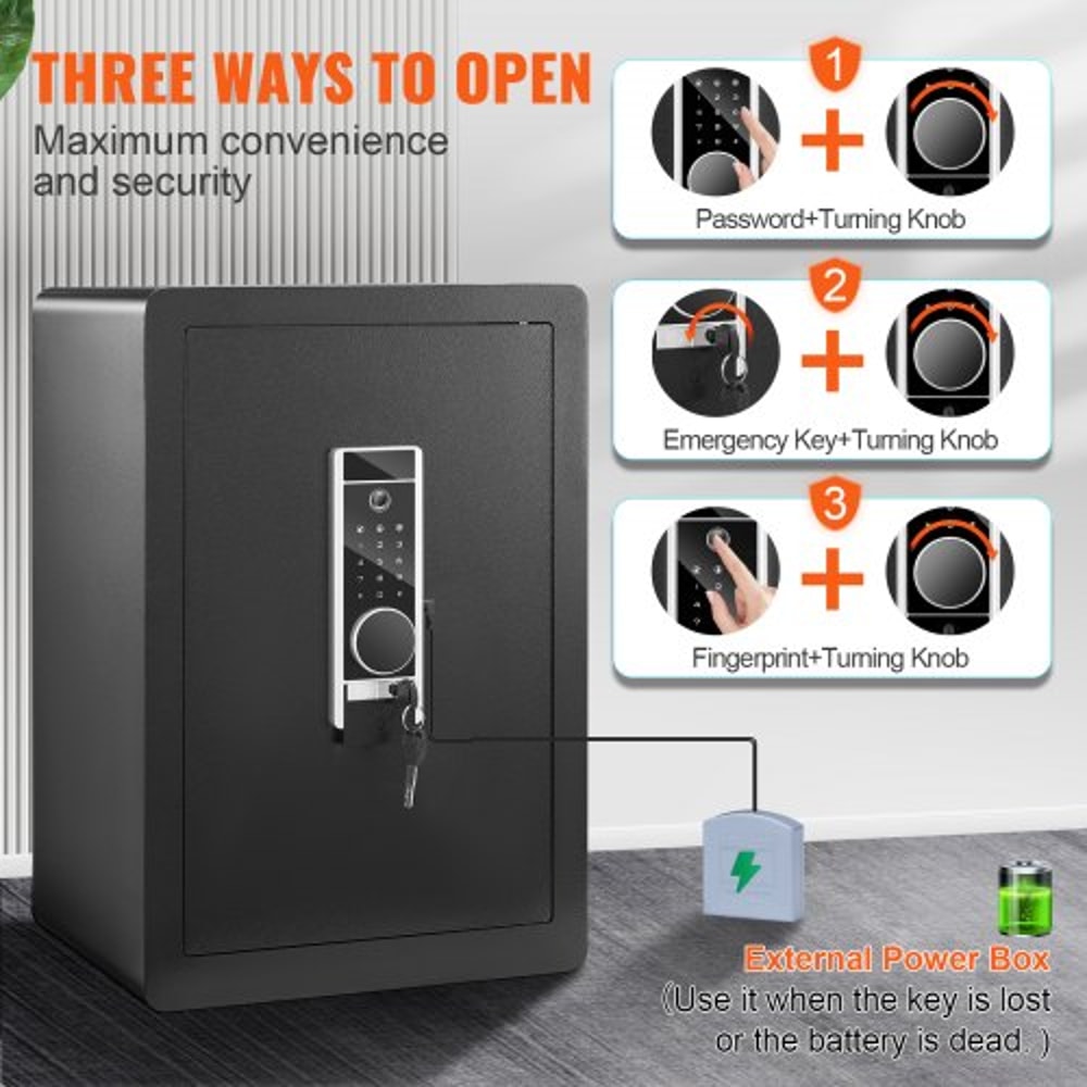 2.2 Cu Ft Biometric Safe with Digital Keypad & Fireproof Document Bag for Home Security