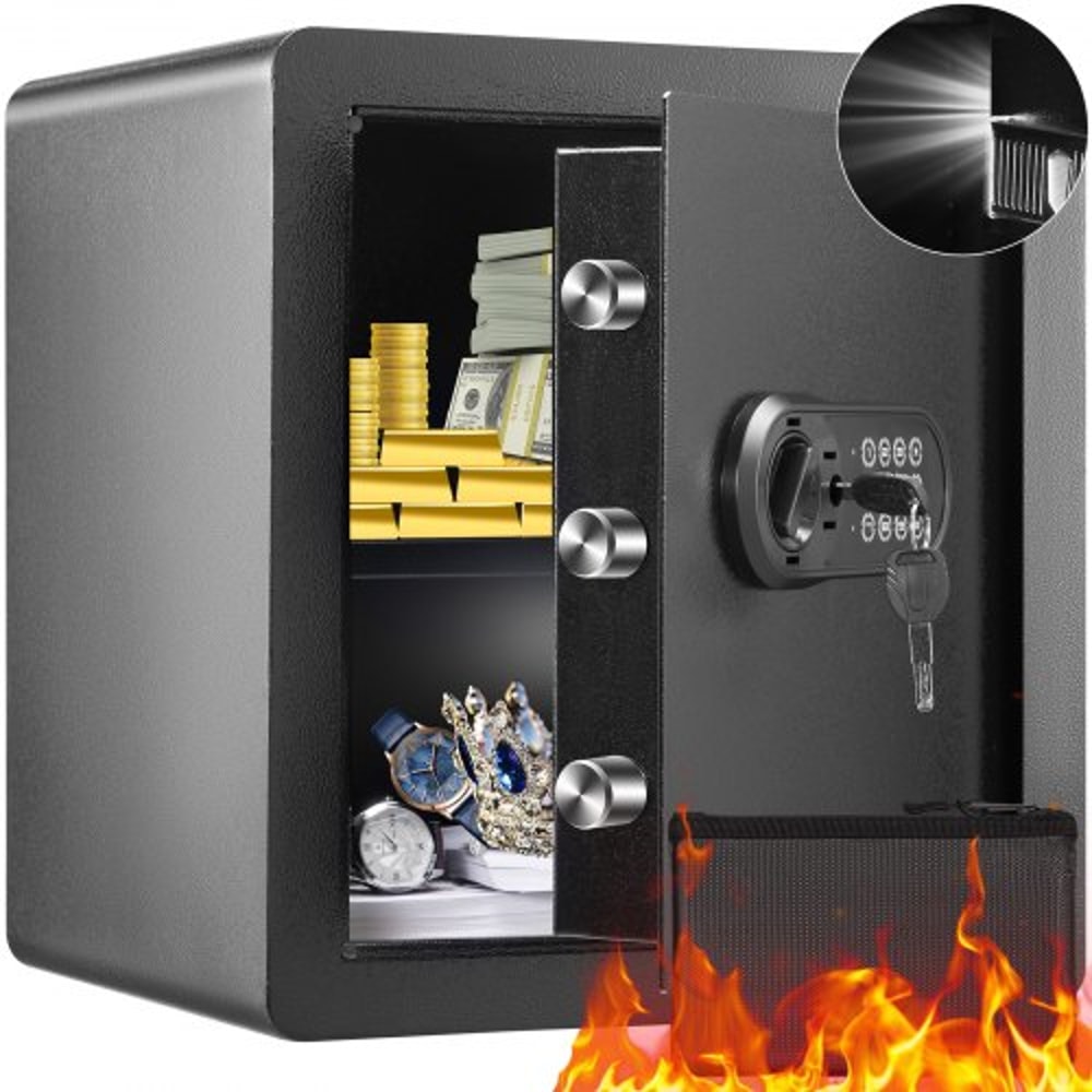 18 Cu Ft Home Safe With Digital Keypad Steel Security Lock Box Fireproof Document Bag 0