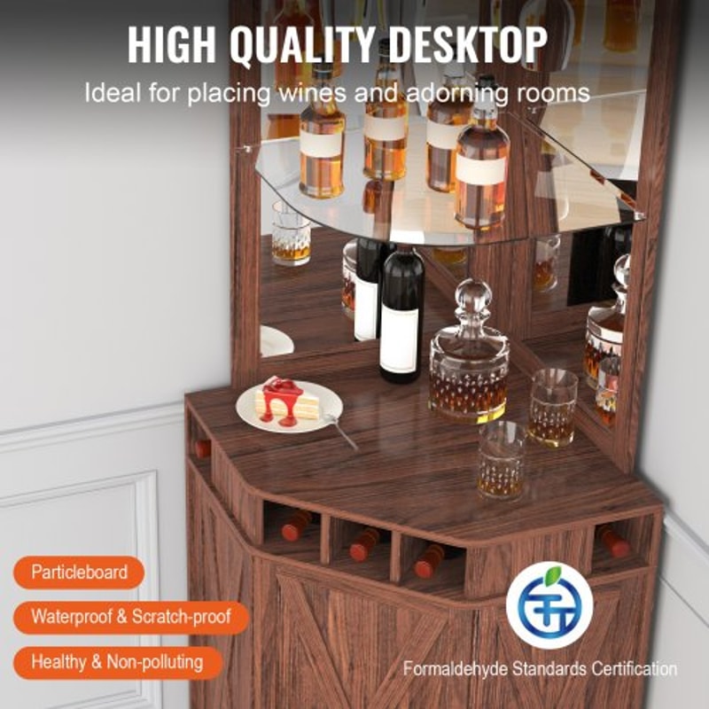 Industrial Corner Bar Cabinet With Wine Rack Glass Holder Farmhouse Storage Shelf 3