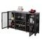 Rustic Industrial Bar Cabinet With Power Outlets Wine Rack Coffee Station Storage 8