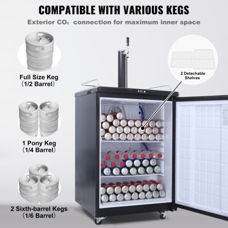 Full Size Beer Kegerator Single Tap Draft Beer Dispenser with Digital Temperature Control