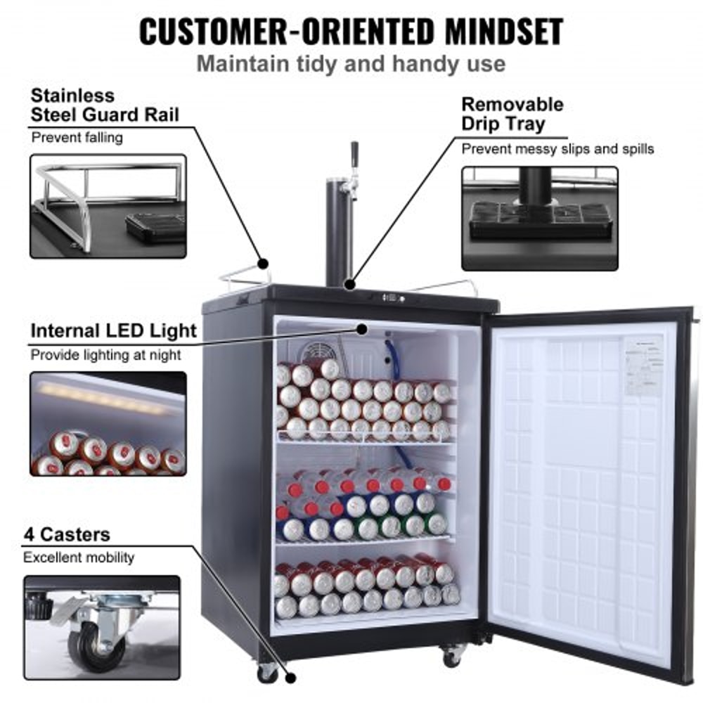 Full Size Beer Kegerator Single Tap Draft Beer Dispenser with Digital Temperature Control