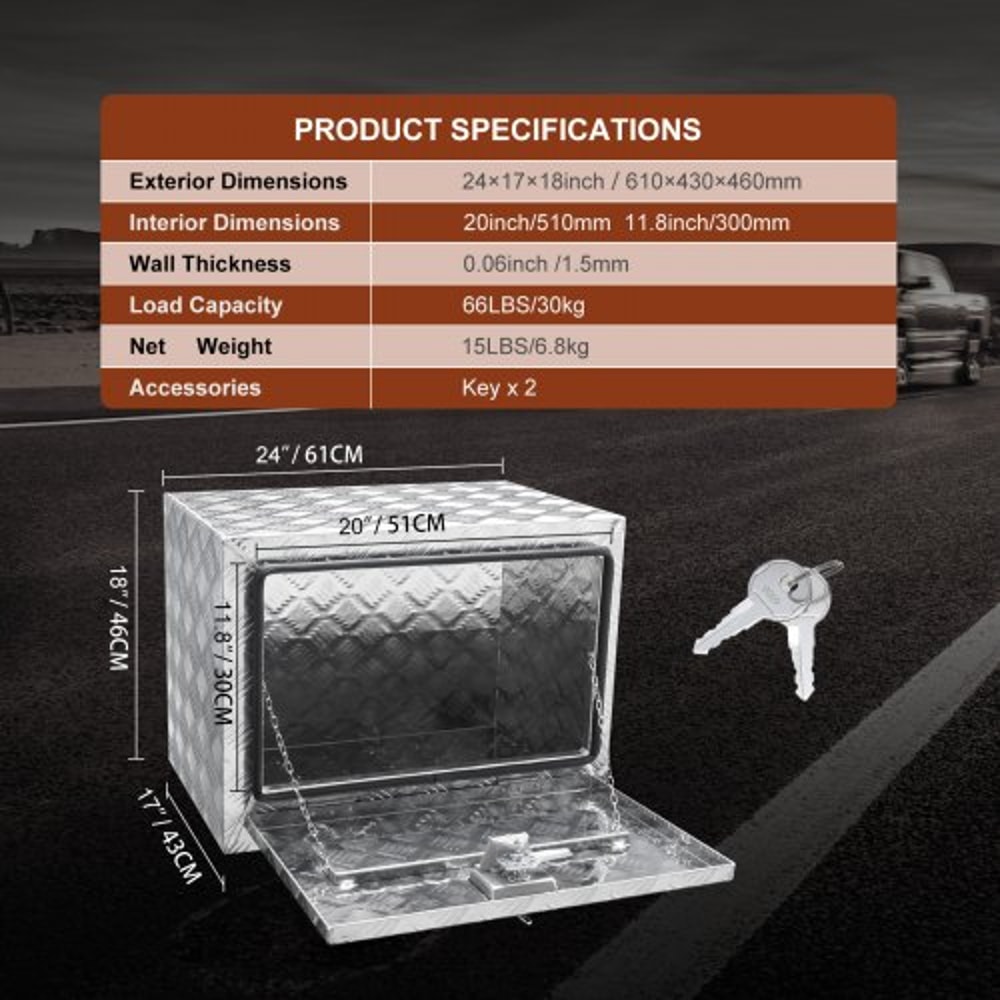 Heavy Duty Underbody Truck Box 24x17x18 Waterproof Aluminum Truck Tool Box With Lock 7
