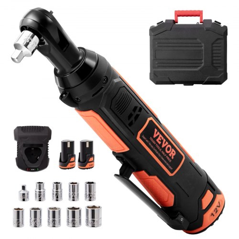 Cordless Electric Ratchet Wrench Kit With Dual Batteries Fast Charge LED Light 0