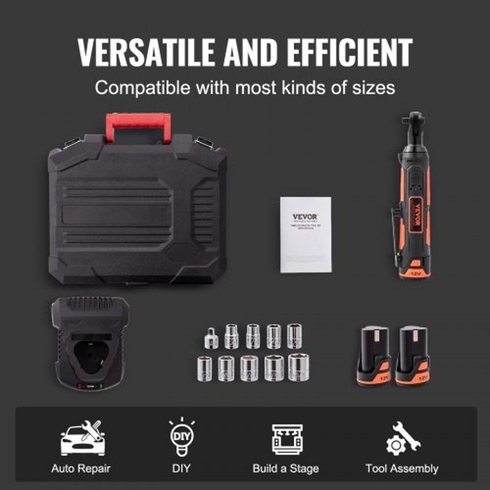 Cordless Electric Ratchet Wrench Kit With Dual Batteries Fast Charge LED Light 3