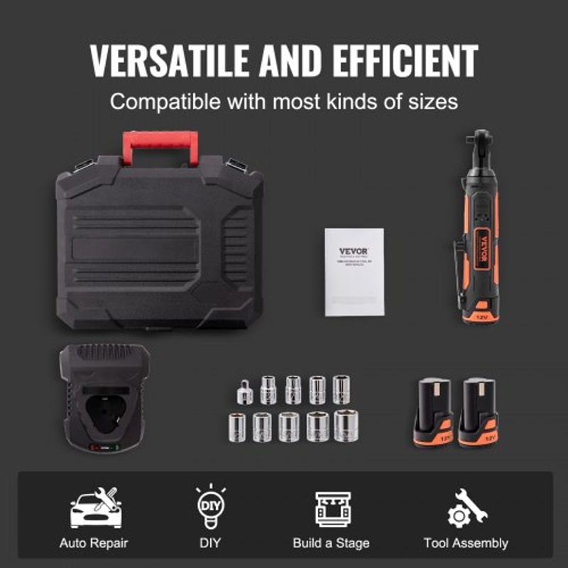 Cordless Electric Ratchet Wrench Kit With Dual Batteries Fast Charge LED Light 3