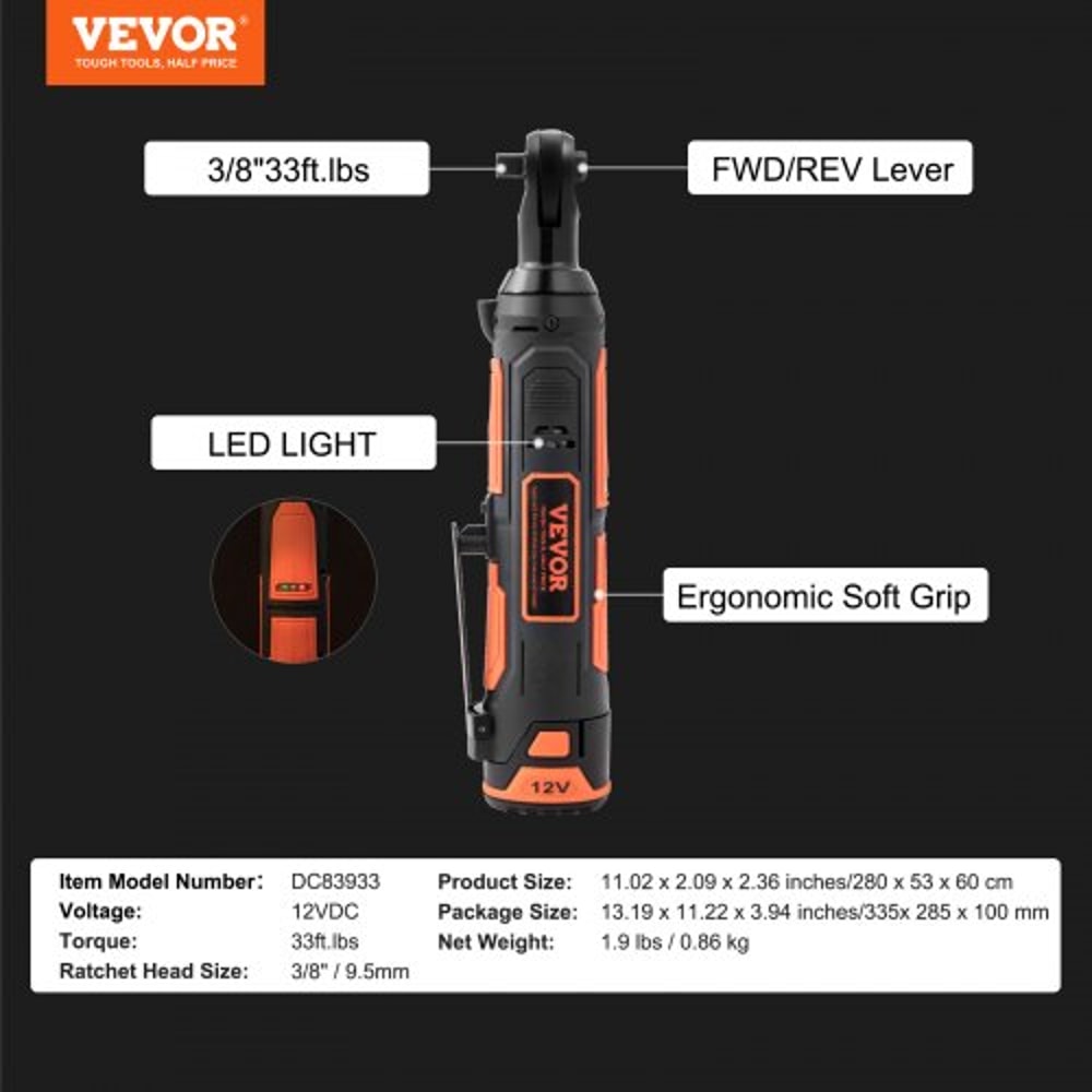 Cordless Electric Ratchet Wrench Kit With Dual Batteries Fast Charge LED Light 7