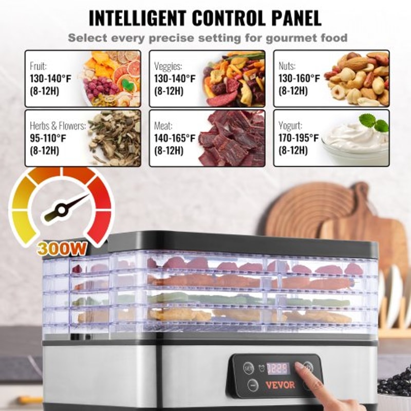 5-Tray Food Dehydrator Machine with Digital Timer & Temperature Control for Jerky, Fruit & Herbs
