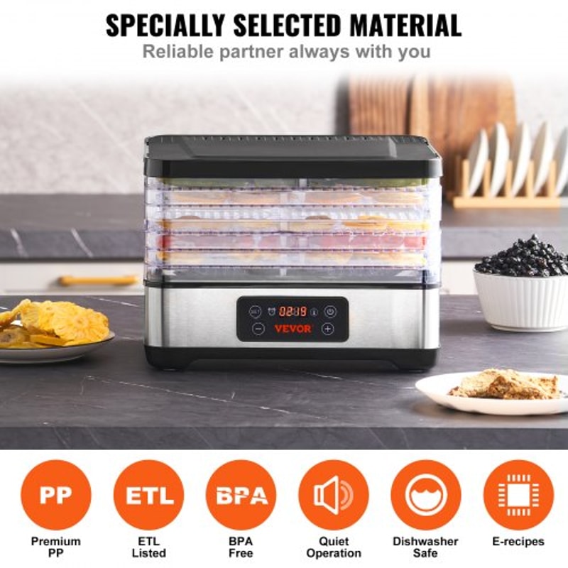 5-Tray Food Dehydrator Machine with Digital Timer & Temperature Control for Jerky, Fruit & Herbs