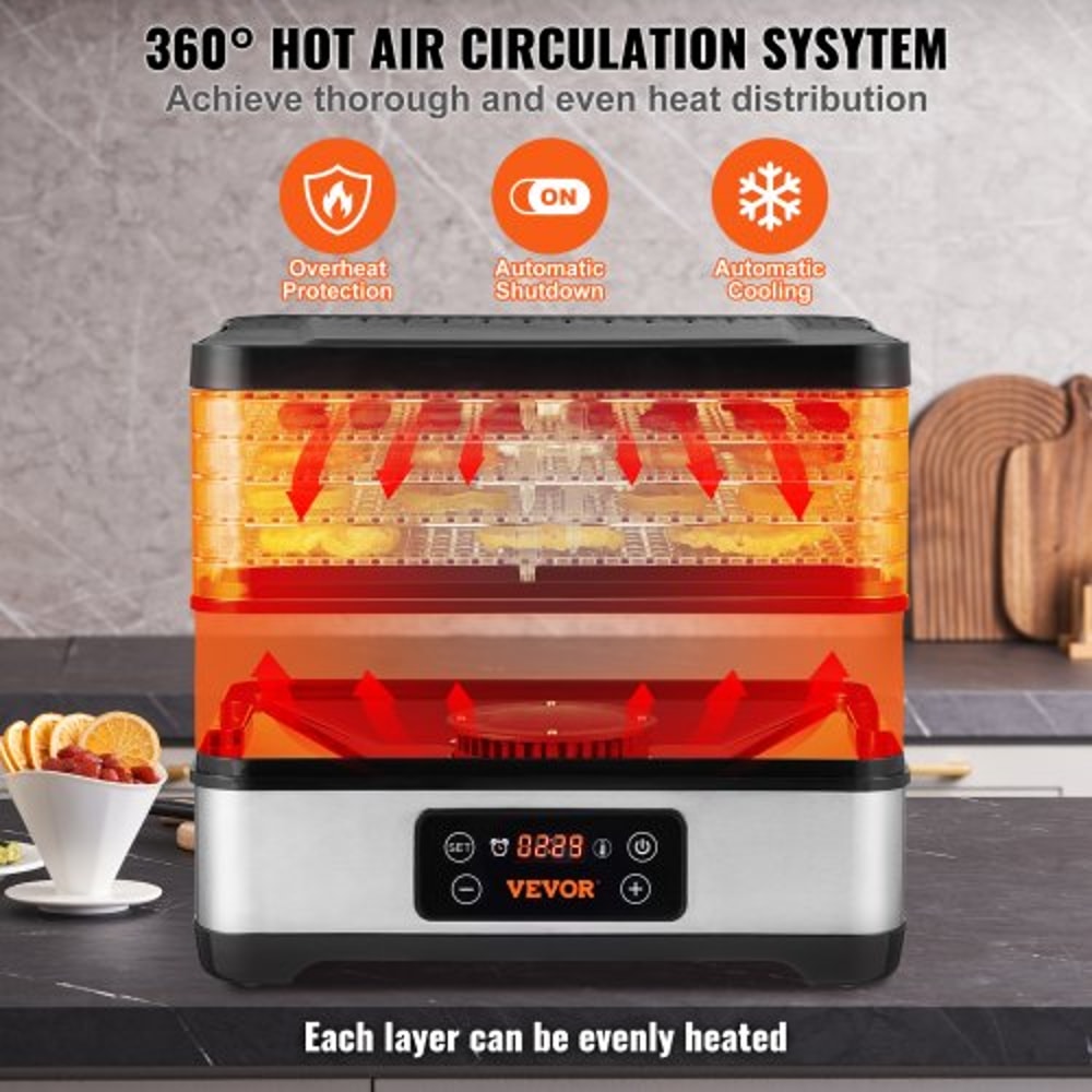 5-Tray Food Dehydrator Machine with Digital Timer & Temperature Control for Jerky, Fruit & Herbs