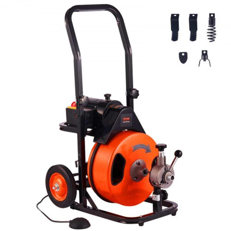 100FT Auto Feed Drain Cleaning Machine with Sewer Snake Auger for 1–4 Inch Pipes