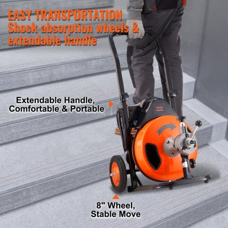 100FT Auto Feed Drain Cleaning Machine with Sewer Snake Auger for 1–4 Inch Pipes