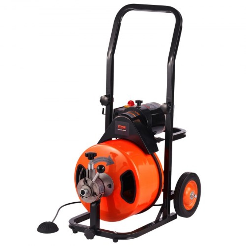 100FT Auto Feed Drain Cleaner Machine with 1/2" Sewer Snake for 2"–4" Pipes