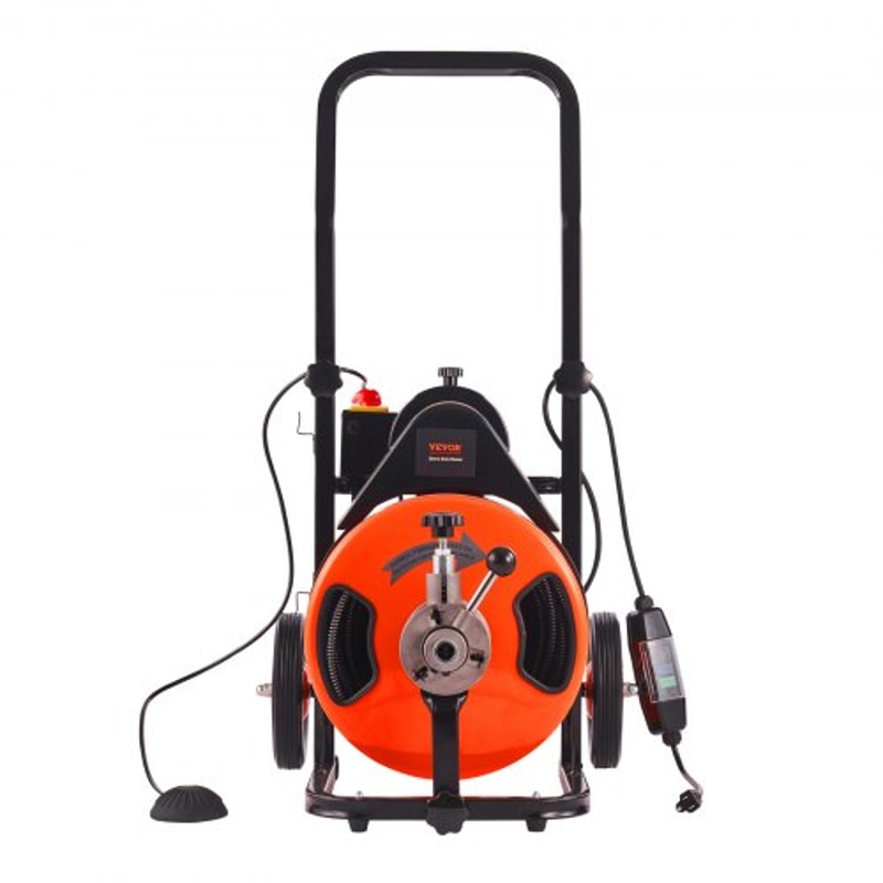 100FT Auto Feed Drain Cleaner Machine with 1/2" Sewer Snake for 2"–4" Pipes