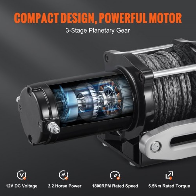 4500lb Electric Winch With Wireless Remote IP55 Waterproof ATV UTV Winch Synthetic Rope 2