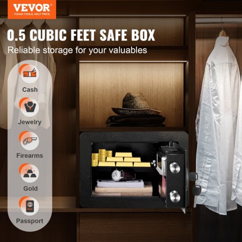 Digital Home Security Safe Box with Keypad, Wall Mount Steel Safe for Cash, Jewelry & Documents