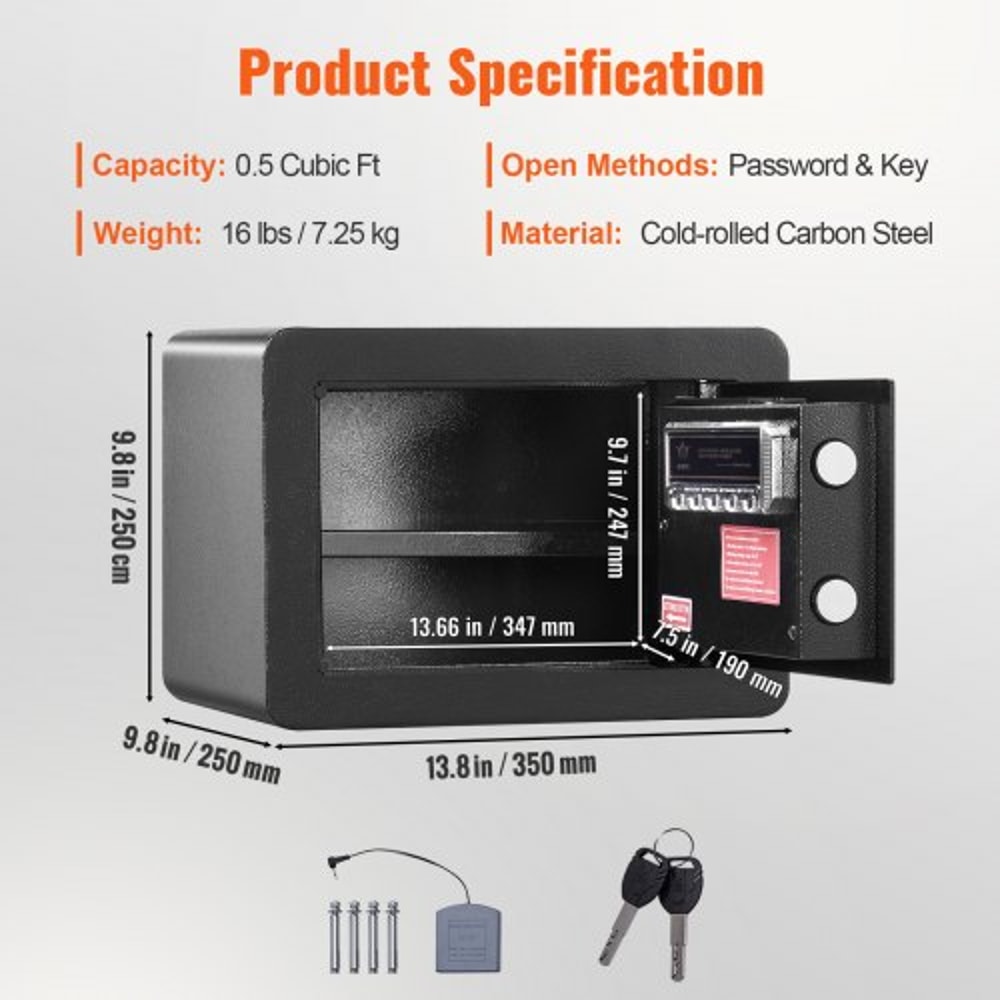 Digital Home Security Safe Box with Keypad, Wall Mount Steel Safe for Cash, Jewelry & Documents